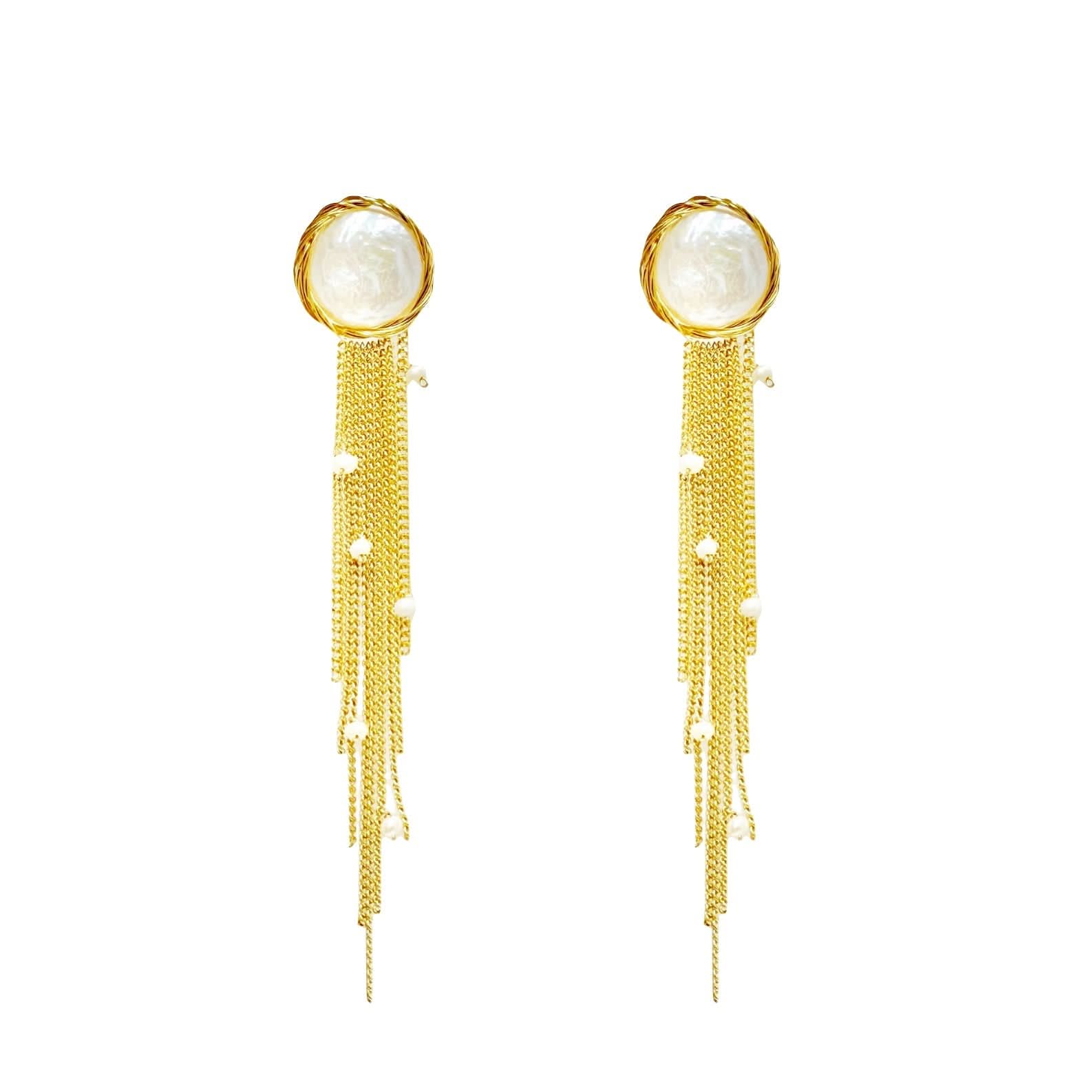 Dangle Chain Baroque Pearl Earrings