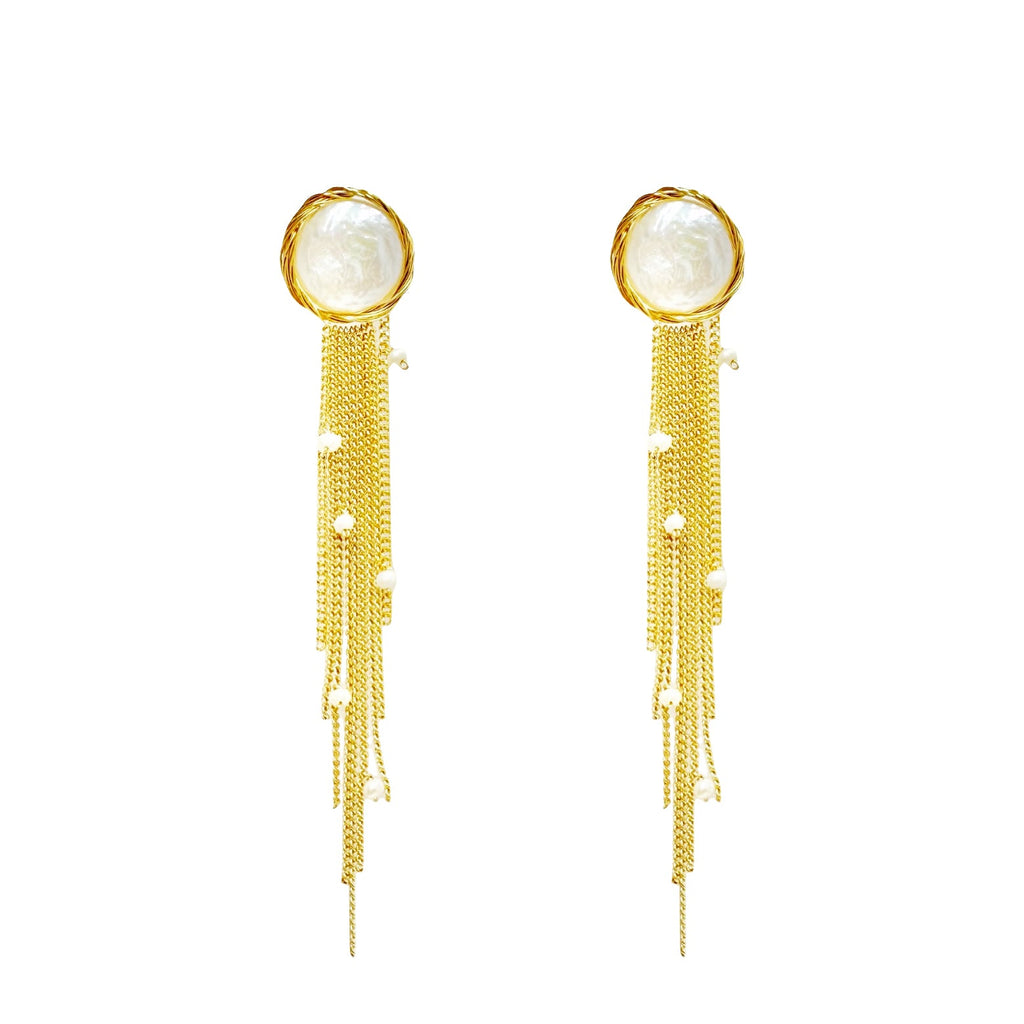 Gold Pendant Baroque Pearl Earrings - Angel Barocco