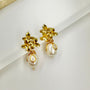 Gold Petal Pearl Drop Earrings - Angel Barocco