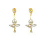 Gold vermeil stud Baroque pearl drop earrings with diamond- Red-Green - Angel Barocco