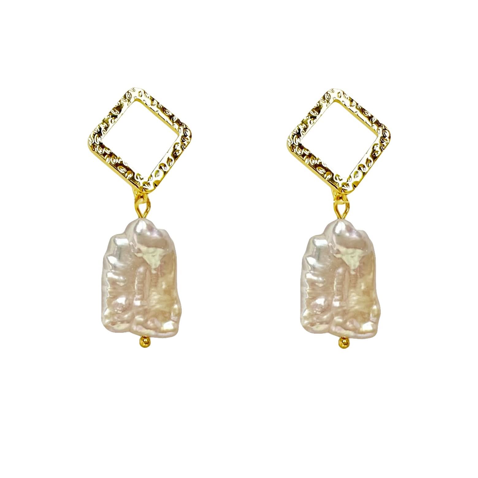 Gold vermeil stud with Baroque pearl drop earrings - Angel Barocco
