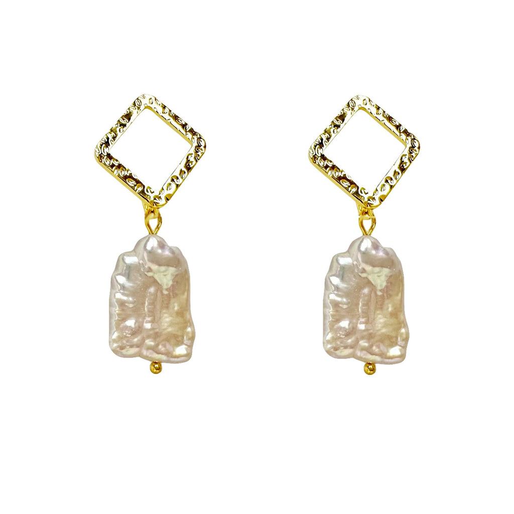Gold vermeil stud with Baroque pearl drop earrings - Angel Barocco