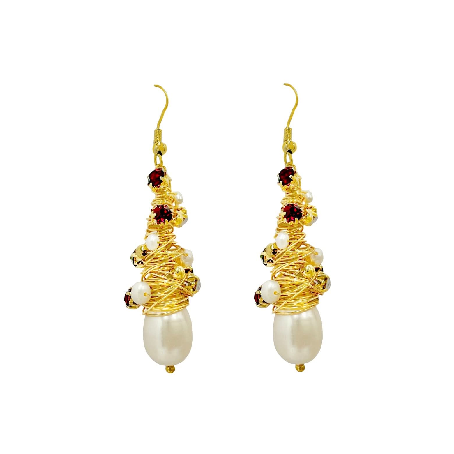 Handmade Thread Wrapped Pearls Earrings