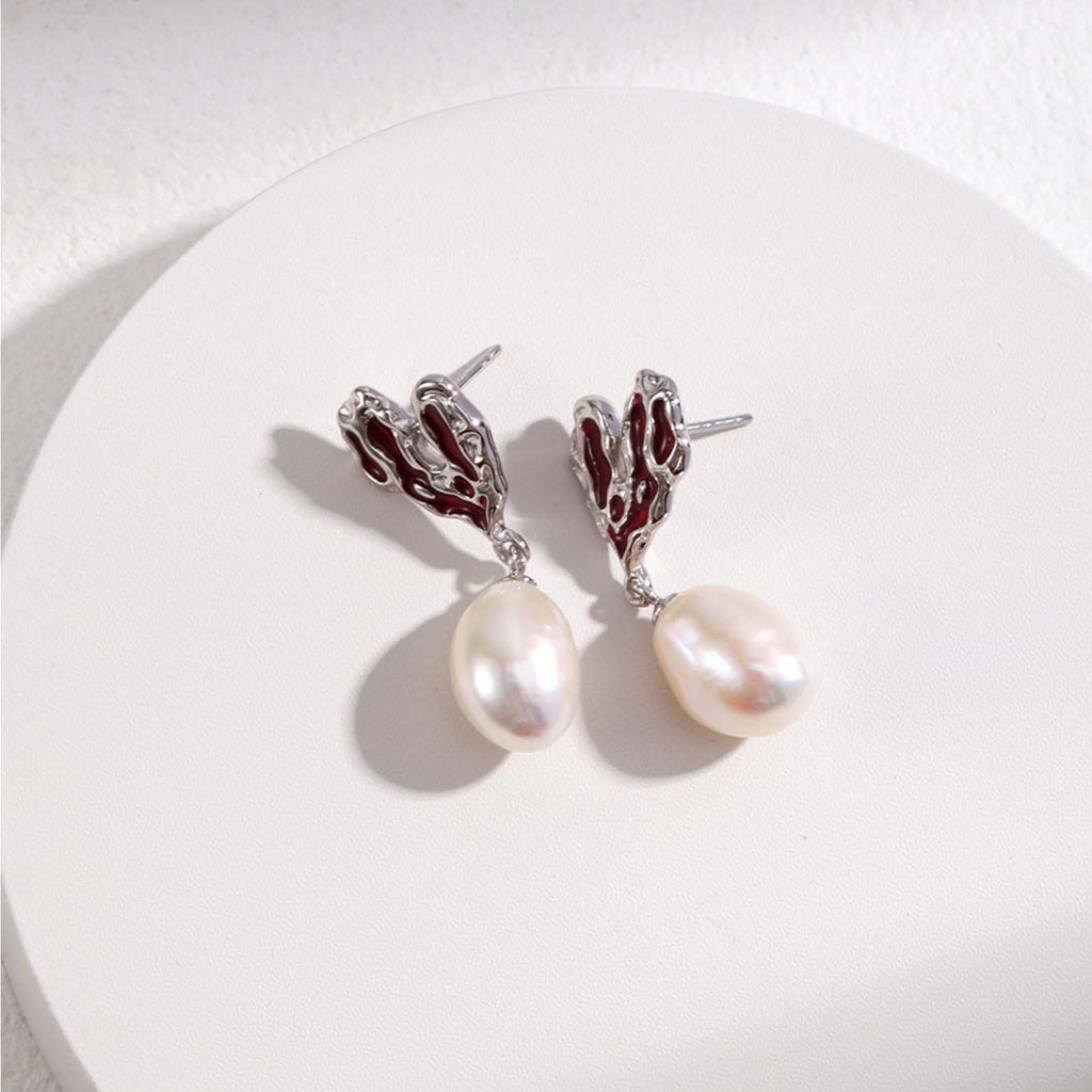 Heart Drip Glaze Large Pearl Earrings - Angel Barocco