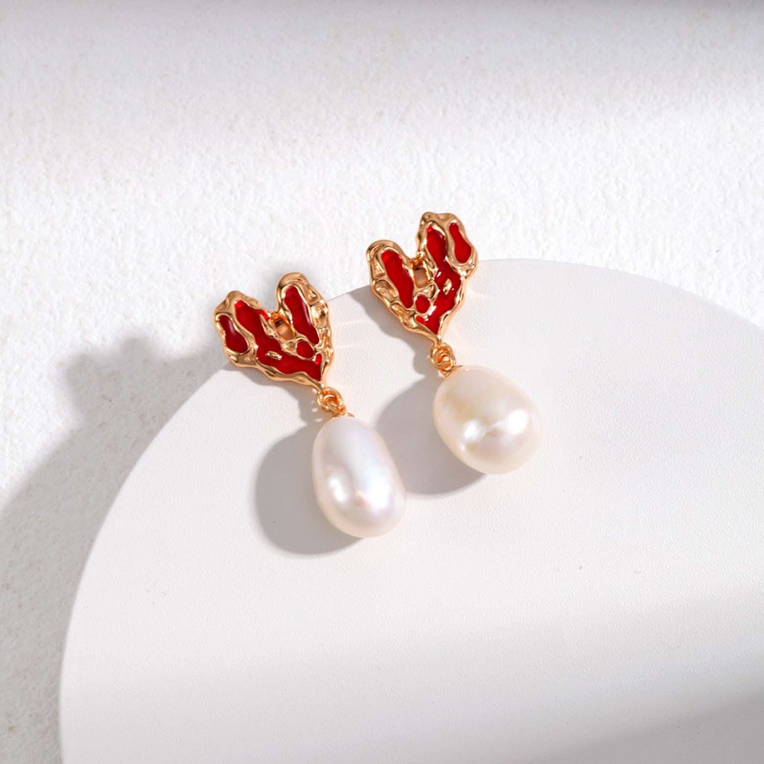 Heart Drip Glaze Large Pearl Earrings - Angel Barocco