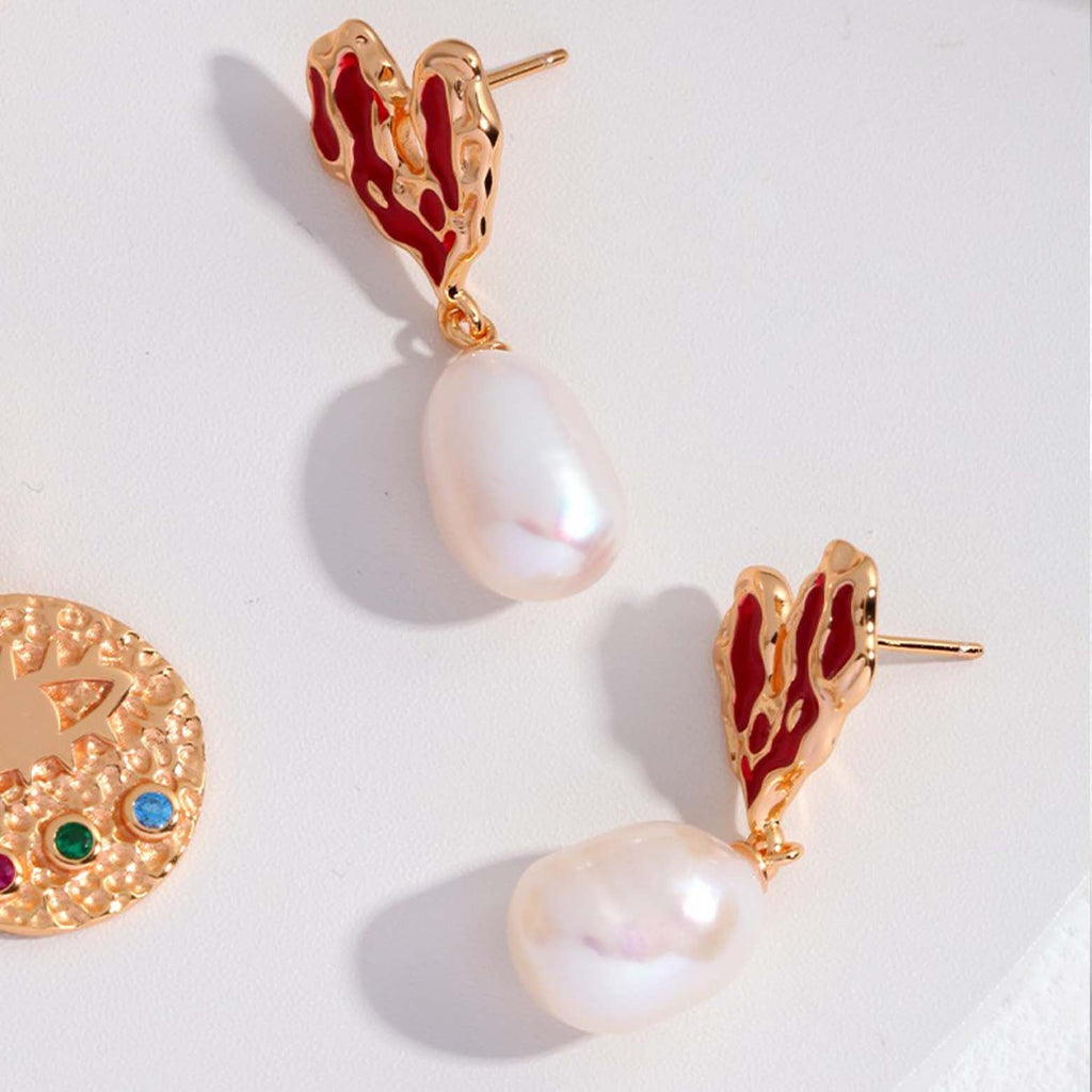Heart Drip Glaze Large Pearl Earrings - Angel Barocco