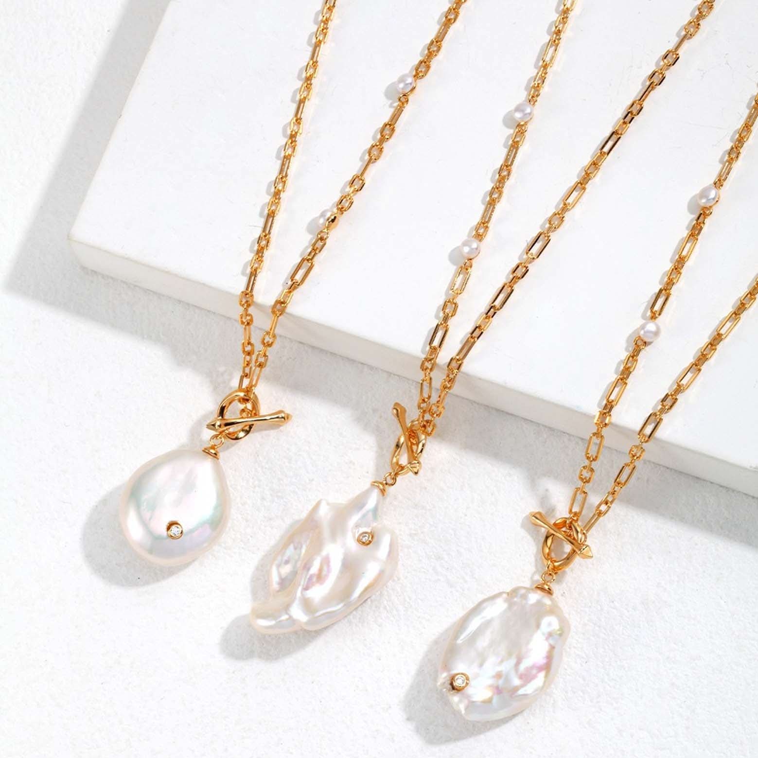 Large vintage Baroque pearl chain necklace - Angel Barocco