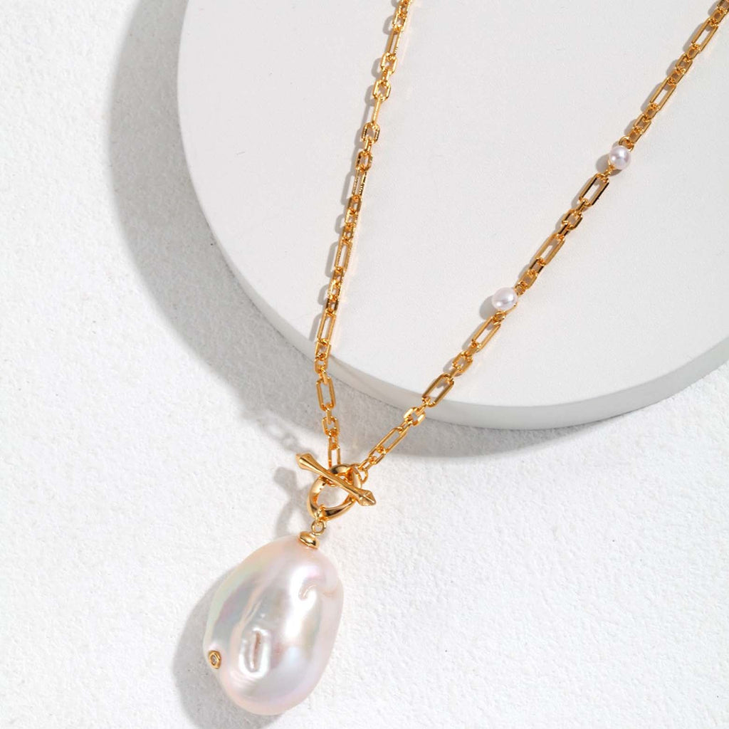 Large vintage Baroque pearl chain necklace - Angel Barocco