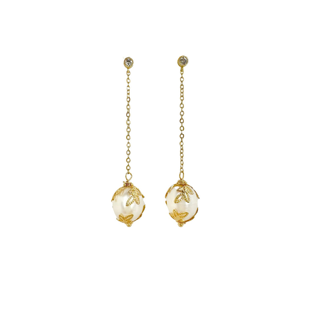 Marquise Gold Chain Pearl Drop - Angel Barocco