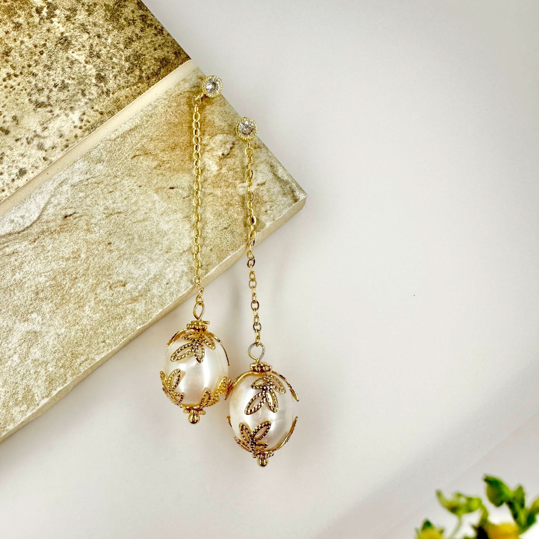 Marquise Chain Pearl Drop Earrings