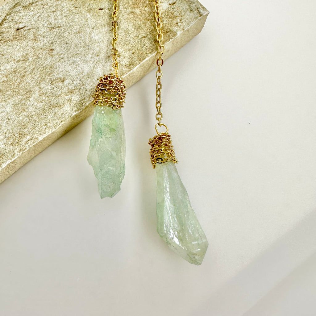 Natual Stone Chain Earrings- Green/Blue - Angel Barocco