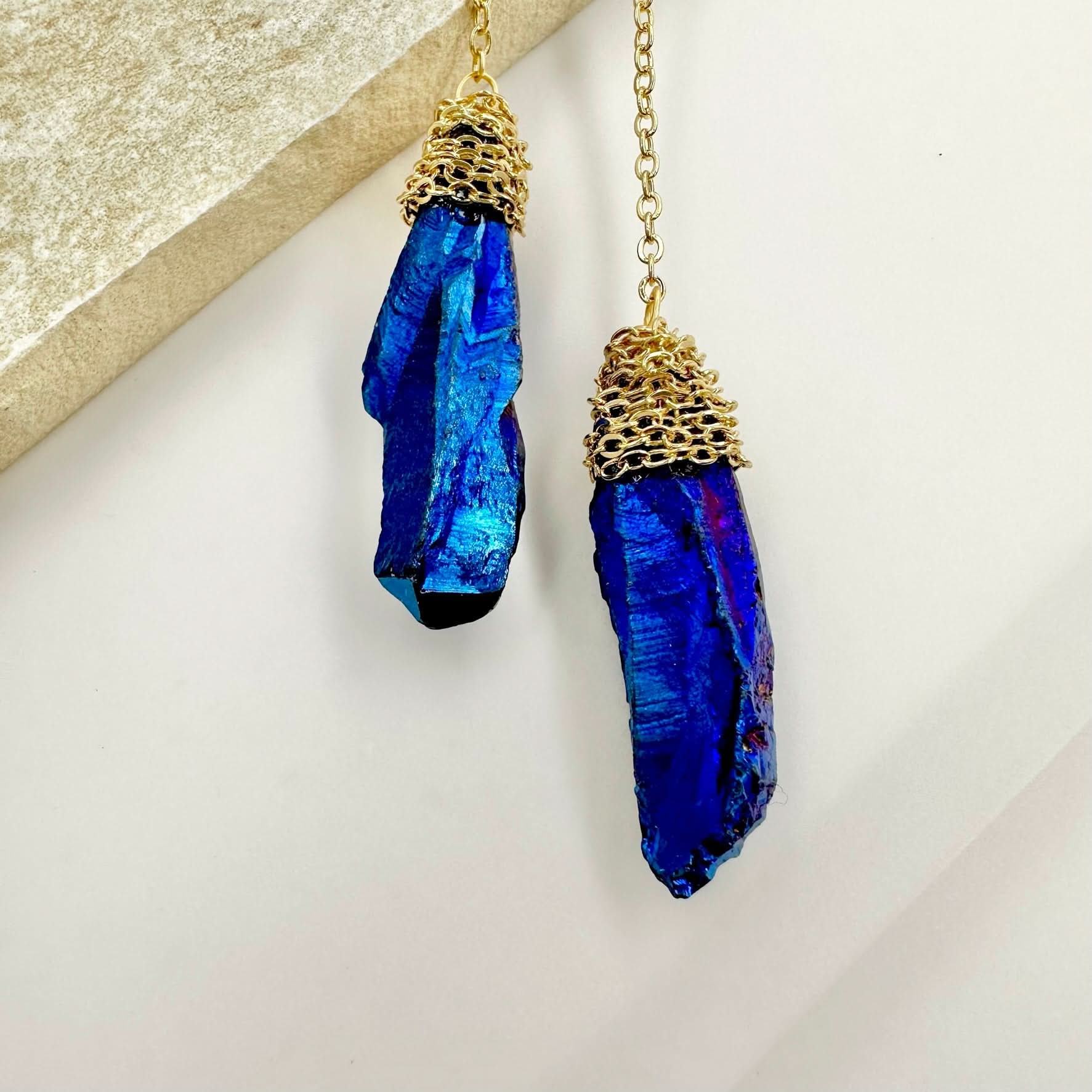 Natual Stone Chain Earrings- Green/Blue - Angel Barocco