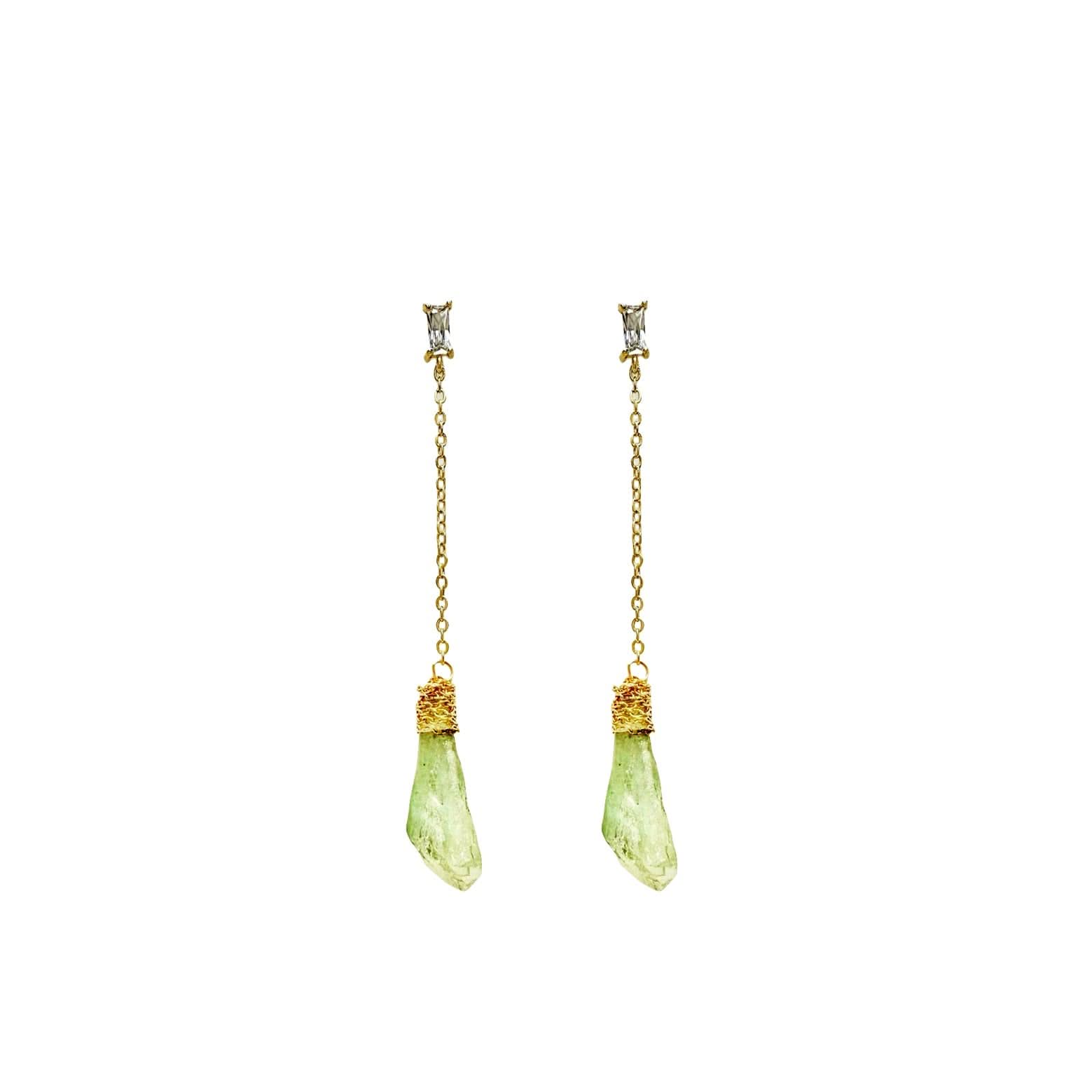 Natual Stone Chain Earrings- Green/Blue - Angel Barocco