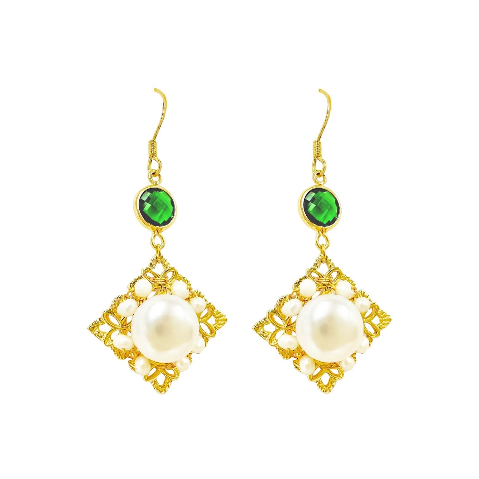 Green Dangle Pearl Earrings
