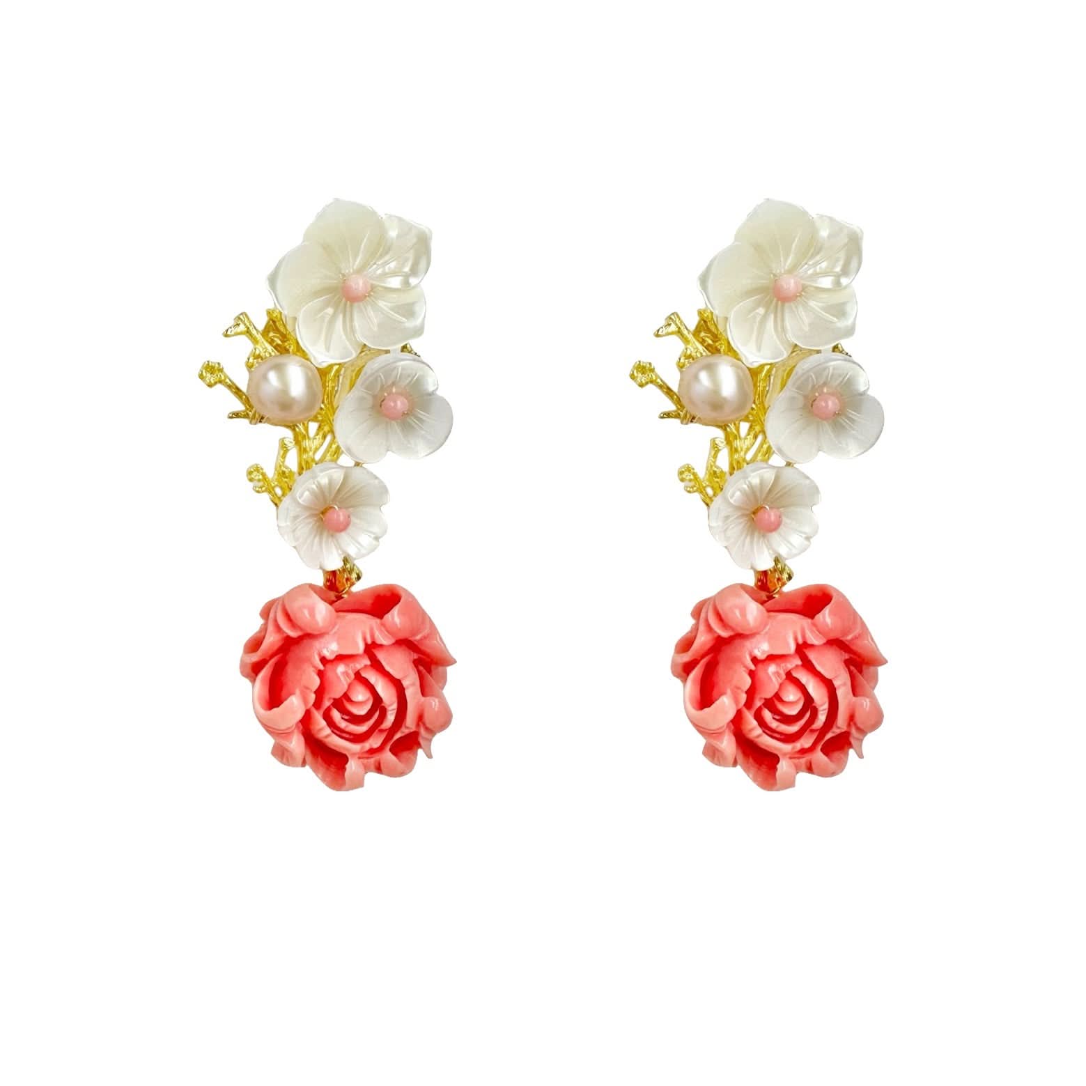Gold Vermeil Rose Shell Stud Earrings