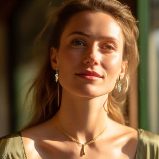 Skinny green Diamond Baguette Charm Huggie Baroque pearl Earrings - Angel Barocco